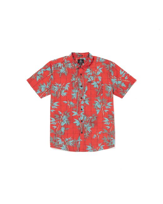 Volcom Red Regular Marble Floral Short Sleeve Button Down Hawaiian Shirt for men