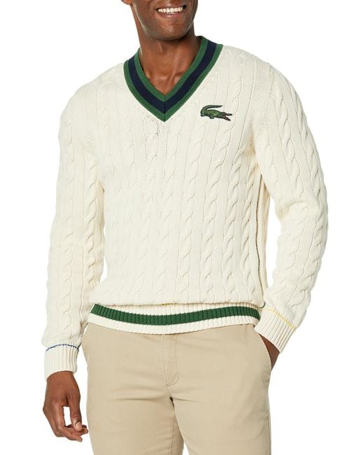 Lacoste Natural Long Sleeve Cable Knit Classic Fit Sweater Vest for men