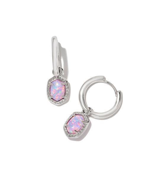 Kendra Scott White , S, Daphne Framed Huggie Earrings, Silver Lilac Kyocera Opal, One Size