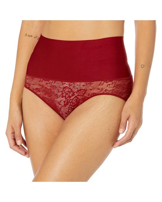 Maidenform , Firm Control Shapewear, Smoothing Panty, Tame Your Tummy Toning Brief Underwear, Vintage Car Red Lace, Small