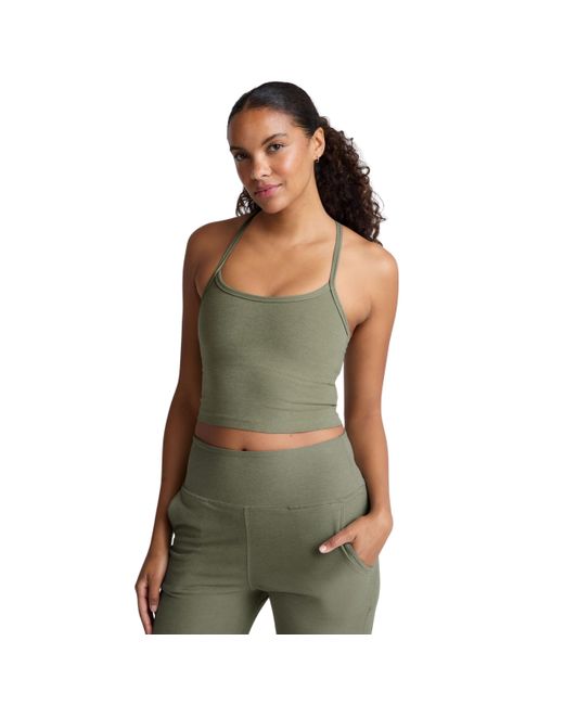 Beyond Yoga Green S Spacedye Slim Racerback Cropped Tank Top Grey Sage Heather Xs One Size