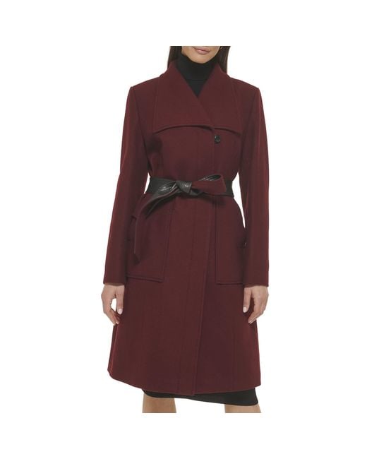 Cole Haan Red Belted Coat Wool With Cuff Details