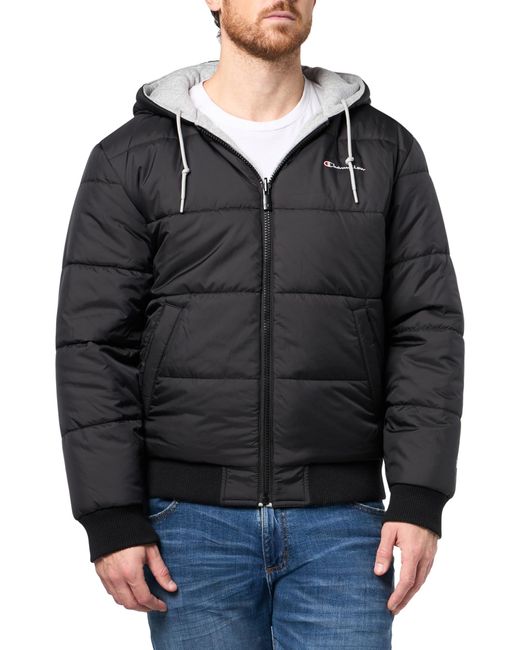 Champion Men's Black Reversible Puffer Jacket With Drawstring Hood