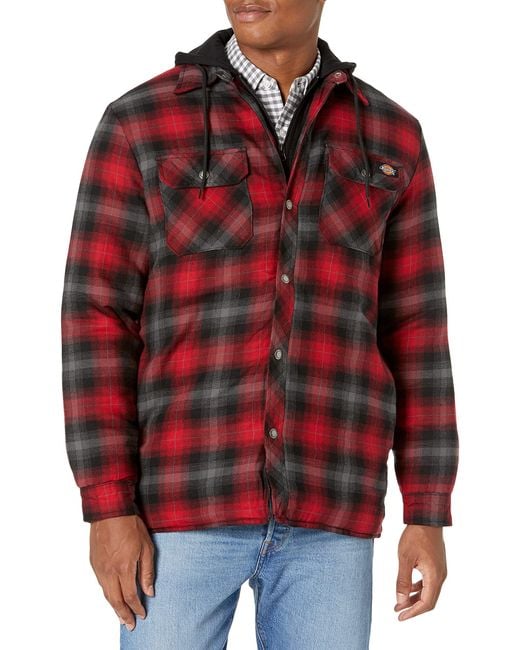 Dickies Mens Relaxed Fleece Hooded Flannel Shirt Jacket Work Utility ...