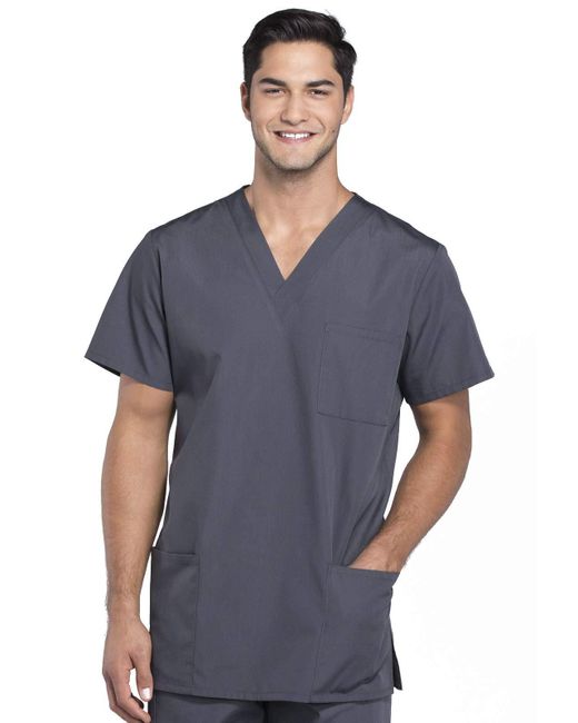 CHEROKEE Blue And V-neck Scrub Top With 3 Pockets Plus Size 4876