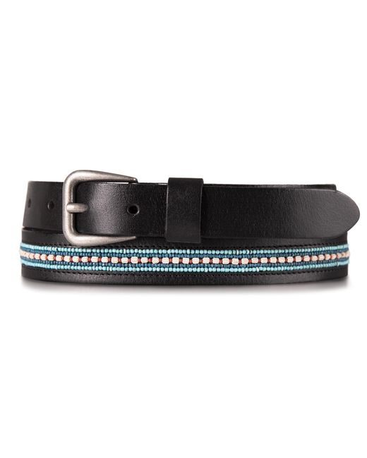 Lucky Brand Turquoise Beaded Stripe Leather Belt In Black Size Medium