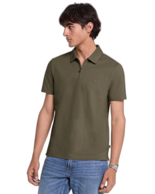 Michael Kors Men's Green Sleek Pique Short Sleeve Zip Polo