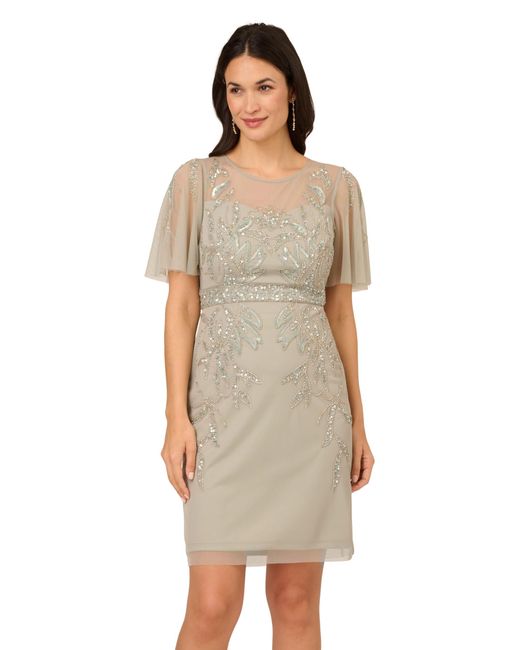 Adrianna Papell Natural Studio Beaded Cocktail Dress