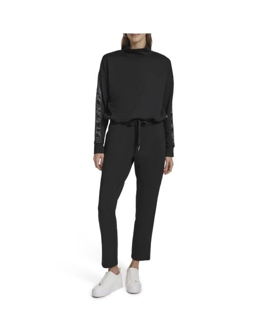 Andrew Marc Black Drawstring Waist Satin Taping Turtleneck Shirt