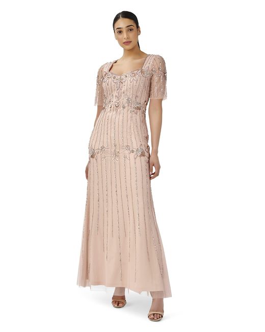 Adrianna Papell Natural Beaded Long Gown