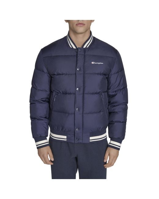 Champion Men's Blue Varsity Bomber Puffer Jacket