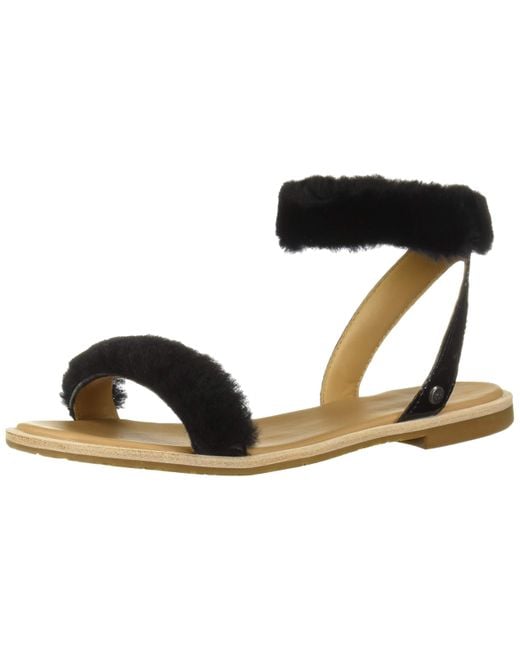 UGG Fluff Springs Flat Sandal in Black | Lyst