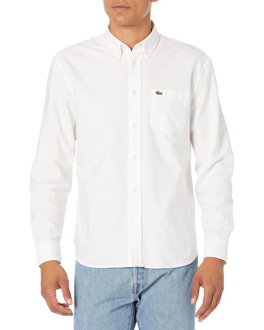 Lacoste White Long Sleeve Regular Fit Oxford Button Down Shirt for men