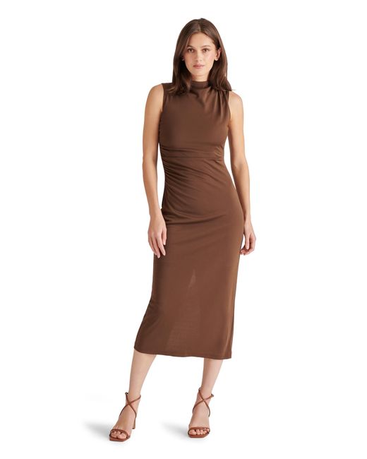 Steve Madden Brown Mo Funnel Neck Matte Jersey Dress