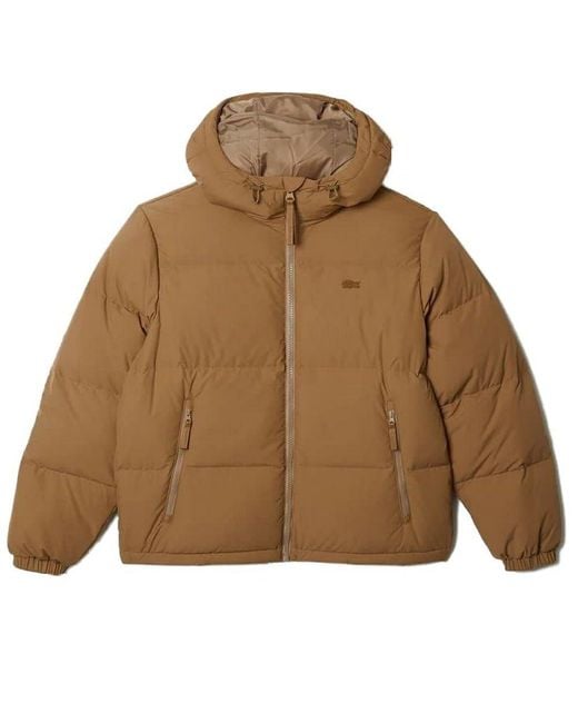 Lacoste Brown Mens Solid Full Zip Puffer Parka Jacket for men