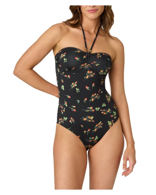 Shoshanna Black Standard Blurred Floral Cinched One Piece