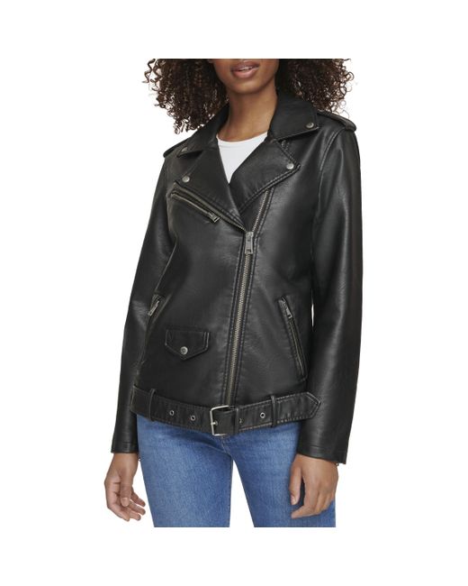 Levi's Black Oversized Faux Leather Belted Motorcycle Jacket