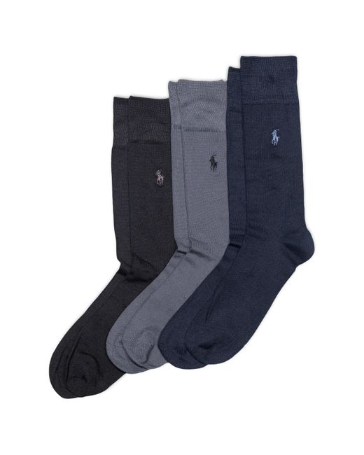 Polo Ralph Lauren Blue Supersoft Flat Crew Sock 3 Pair Pack for men
