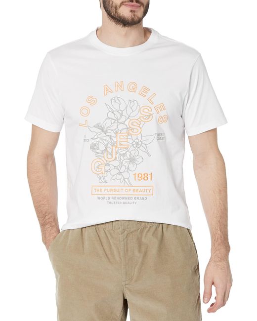 T-shirt à manches courtes et col rond pour homme Motif fleur Embro Guess pour homme en coloris White