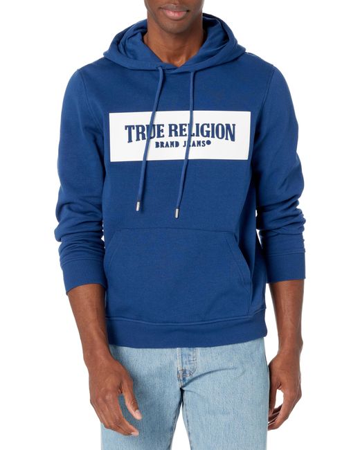 True Religion Blue Embossed Pullover Hoodie Hooded Sweatshirt for men