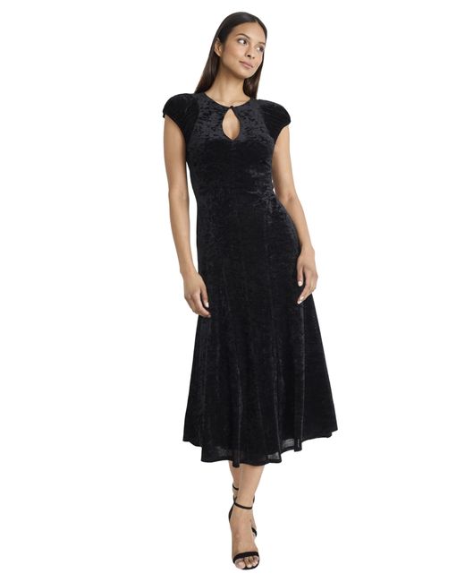 Donna Morgan Women's Black Velvet Midi Keyhole Neckline-cap Sleeve Fit &  Flare Wedding Guest Dresses - www.rajagirimanappuram.com