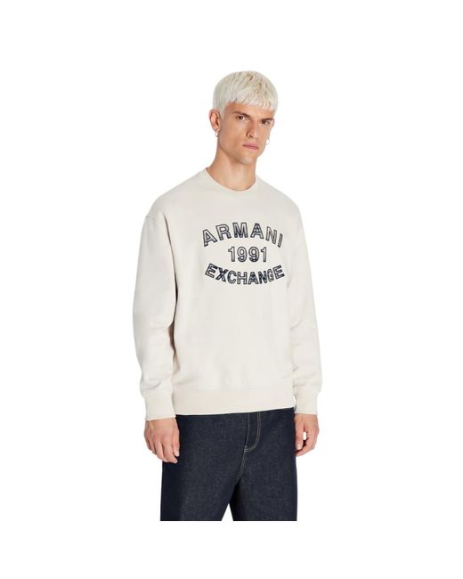 Emporio Armani White A | X Armani Exchange Cotton French Terry Embroidered Plaid Logo Pullover Sweatshirt for men