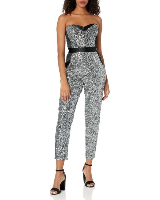MILLY Blue Rent The Runway Pre-loved Silver Sequins Bustier Jumpsuit