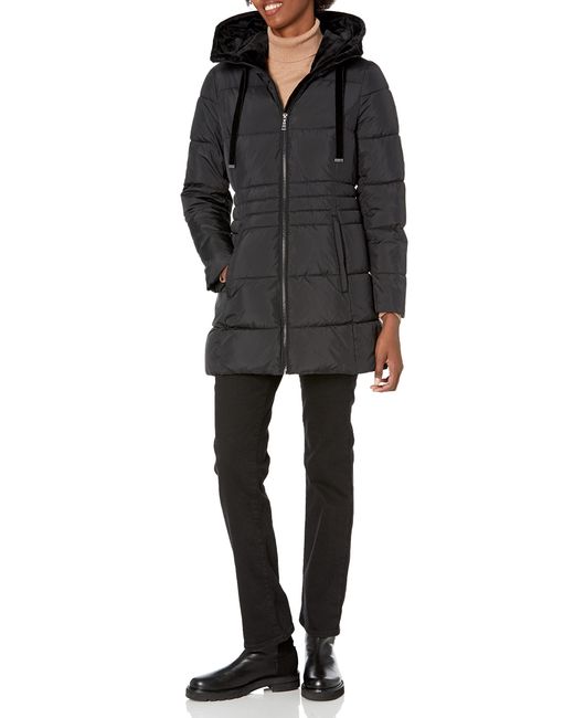 Tahari Black Puffer Jacket With Velvet Lined Hood And Tunnel Neck