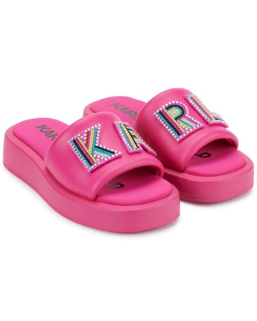 Karl Lagerfeld Pink Paris Opal Embellished Platform Slide Sandal