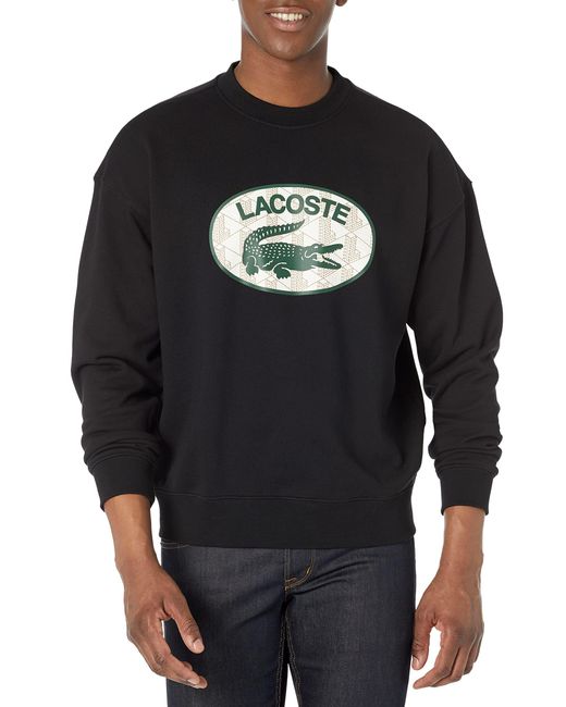 Lacoste Gray Loose Fit Branded Monogram Print Sweatshirt for men