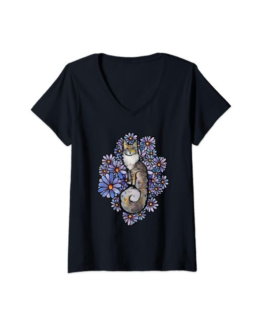 Caterpillar S Maine Coon Cat Dilute Calico V-neck T-shirt in Black | Lyst