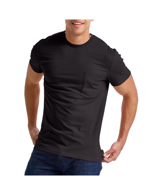 Hanes Black Originals Short Sleeve Pocket T-shirt for men