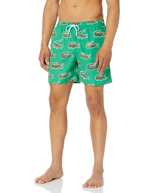 Lacoste Green Standard Allover Croc Taffeta Swim Trunks for men