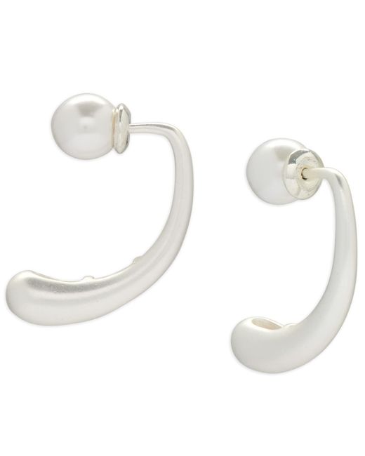 Lucky Brand White Tone Modern Imitation Pearl Threader Drop Earrings