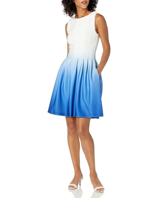 Calvin Klein Fit & Flare Cocktail Dress in Regatta Ombre (Blue) Save