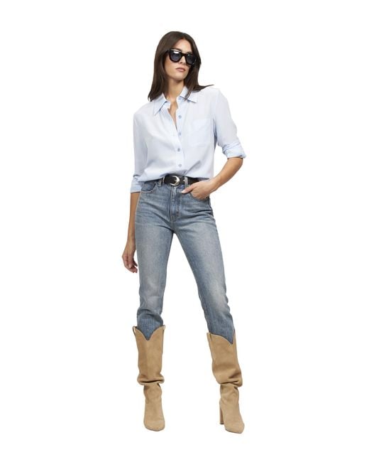 Equipment Blue 's Quinn Solid Blouse With Pockets – Oversized Silk Blouse For