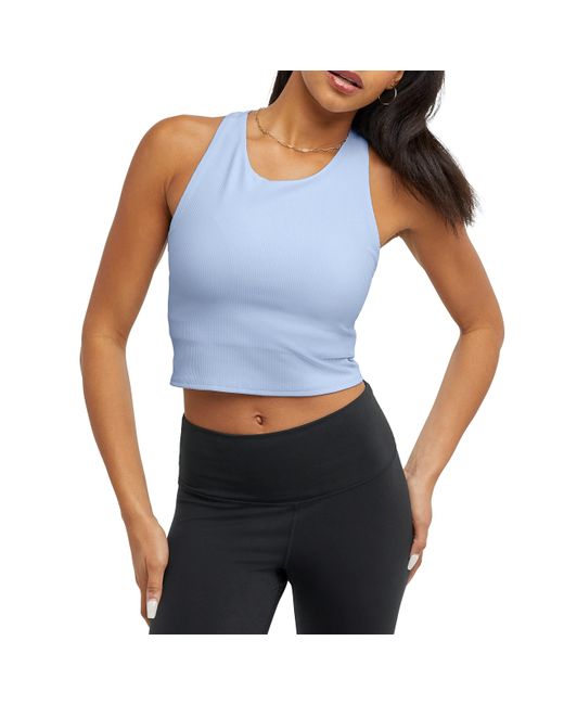 Champion , , Moisture Wicking, Anti Odor, Crop Top For , Ciel Blue Ribbed, Small