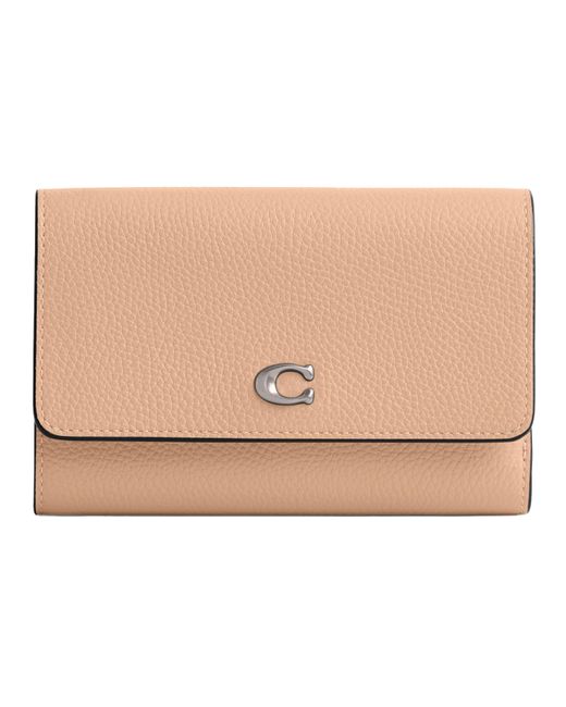 COACH Natural Polished Pebble Leather Essential Medium Flap Wallet
