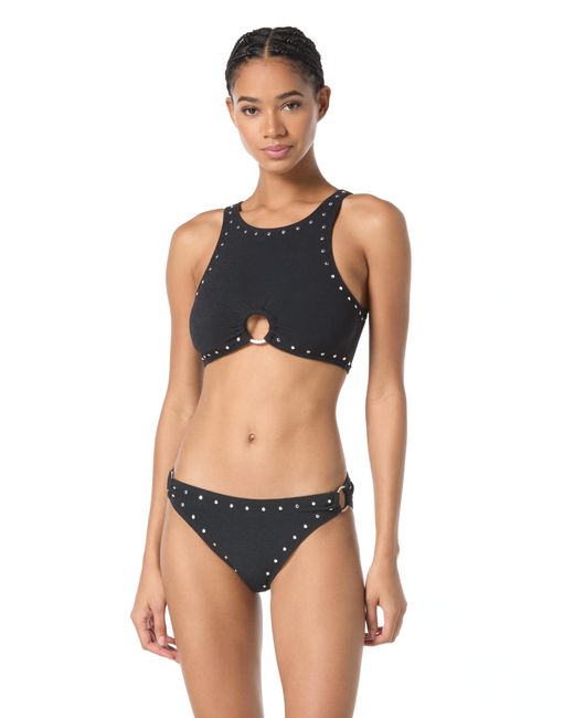 Michael Kors Blue Swimwear Crepe Solids Ring Front Crop Top