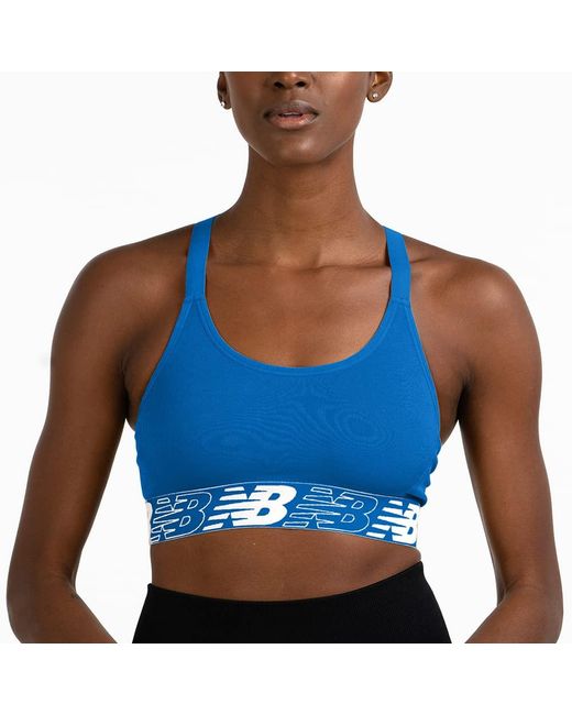 New Balance Blue Racerback Seamless Medium Support Sport Bra With Adjustable Straps And Removable Pads