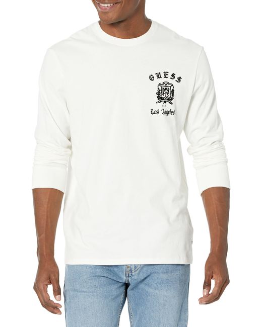 Guess White Long Sleeve Gothic Logo Tee for men