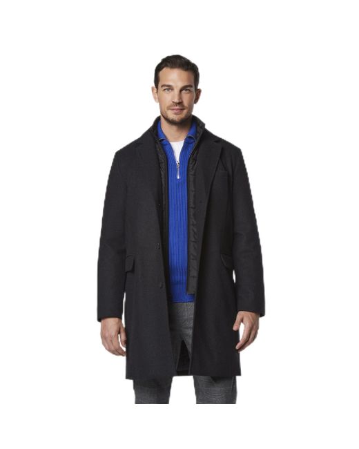 Andrew Marc Blue Mid Length Water Resistant Wool Jacket With Inner Bib for men