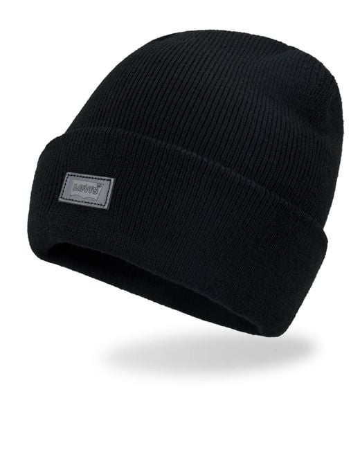 Levi's Black Classic Warm Winter Knit Beanie Cap Fleece Lined For And Beanie Hat