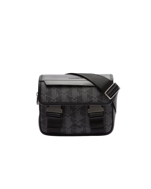 Lacoste Black The Blend Clipped Monogram Messenger Bag for men