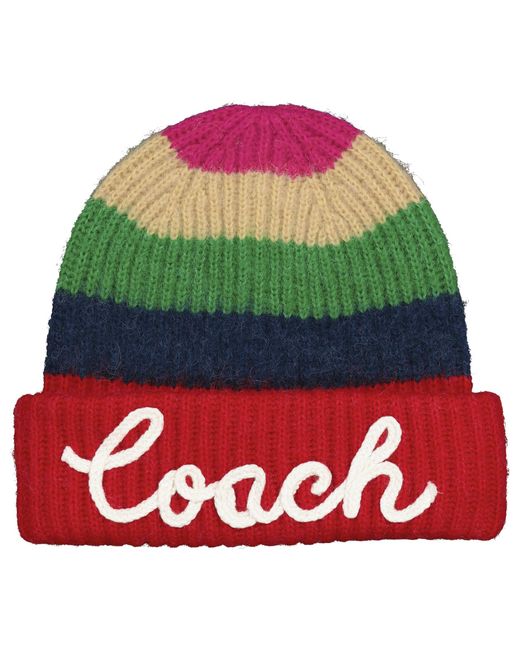 COACH Red Multi Stripe Cuff Hat