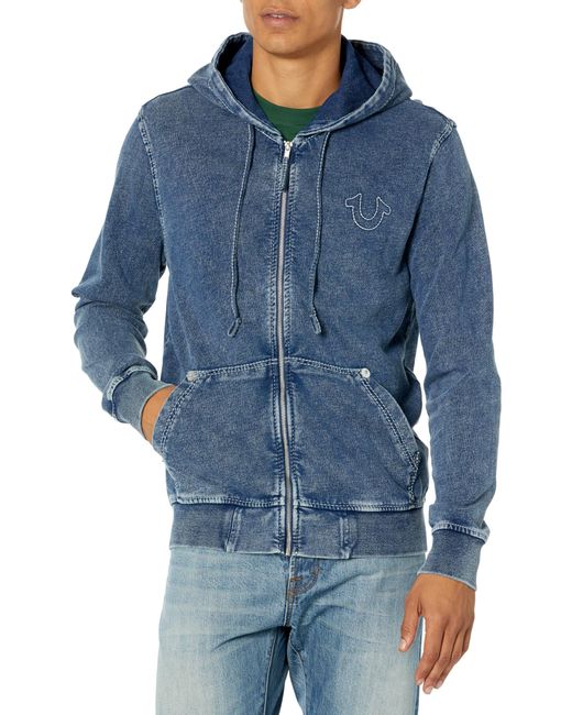 True Religion Blue Brand Jeans Big-t Zip Up Logo Hoody for men