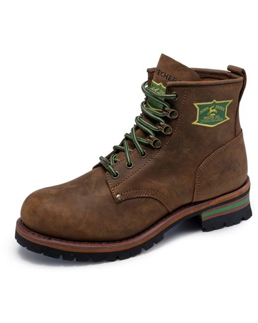 Skechers Brown John Deere: Cascades Leather Lace-up Work Boots for men