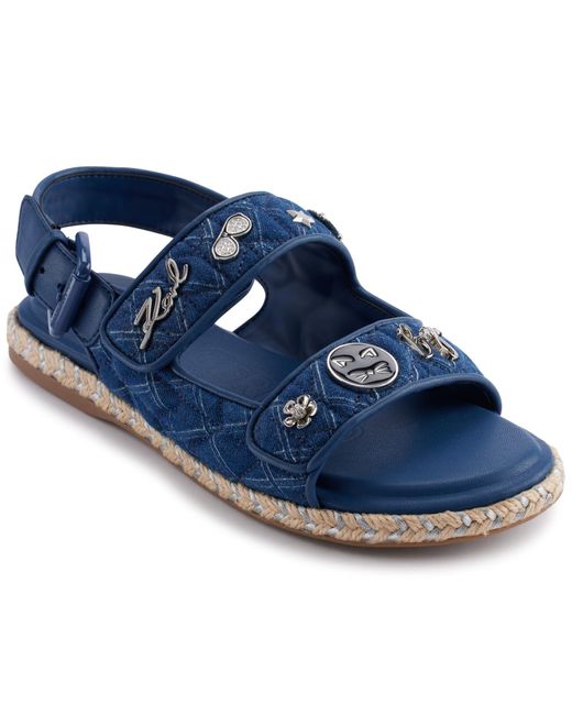 Karl Lagerfeld Blue Paris Cushioned Insole Everyday Charlay-ankle Strappy Sandal Flat