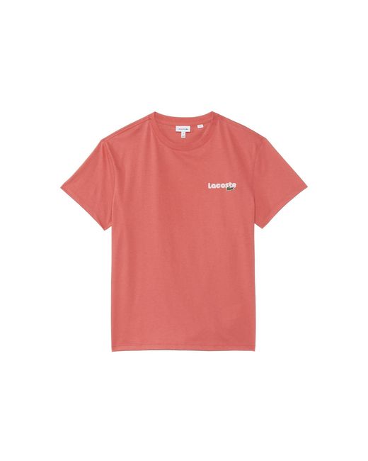 Lacoste Pink Short Sleeve Crew Neck Large Wording Colorful Graphic Tee Shirt