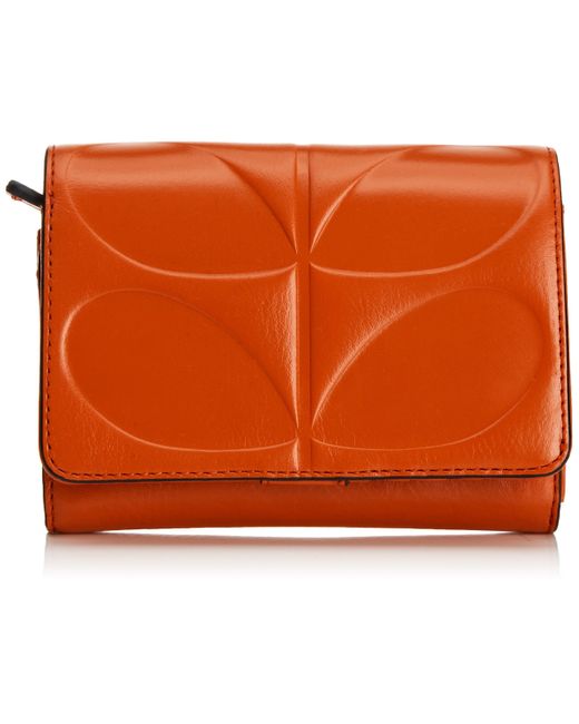 Orla Kiely Orange Embossed Stem Leather Medium Folded Purse,red,one Size